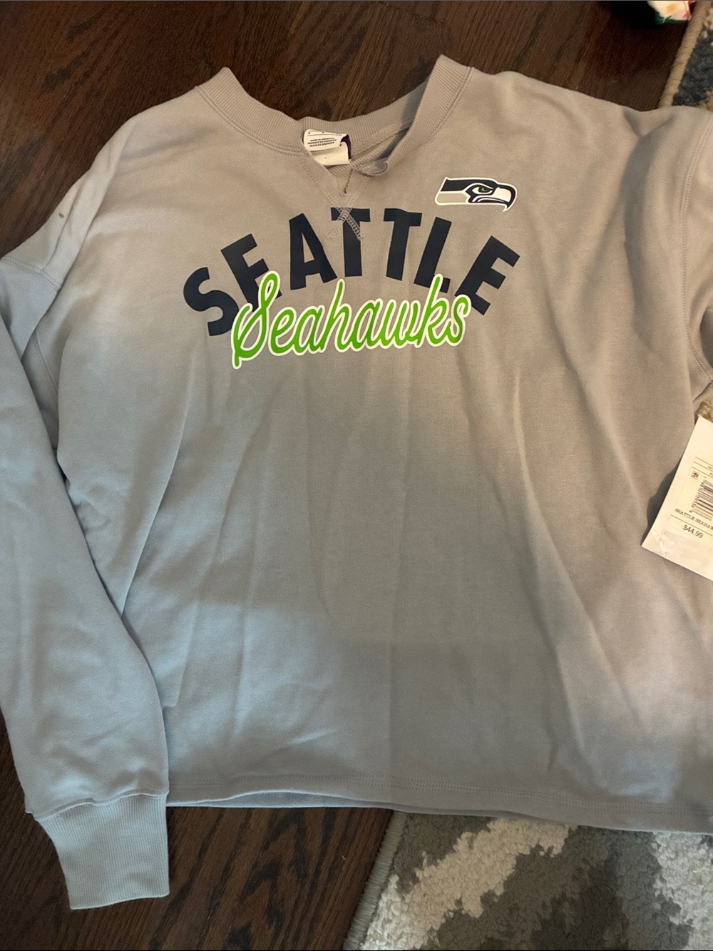 NFL Seattle Seahawks Gray Crewneck Sweatshirt with Neon Green Script